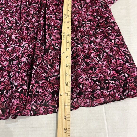 Michael Kors Top Women 1X Dark Purple Floral Chiffon Pleated Semi Sheer Blouse - Picture 5 of 8